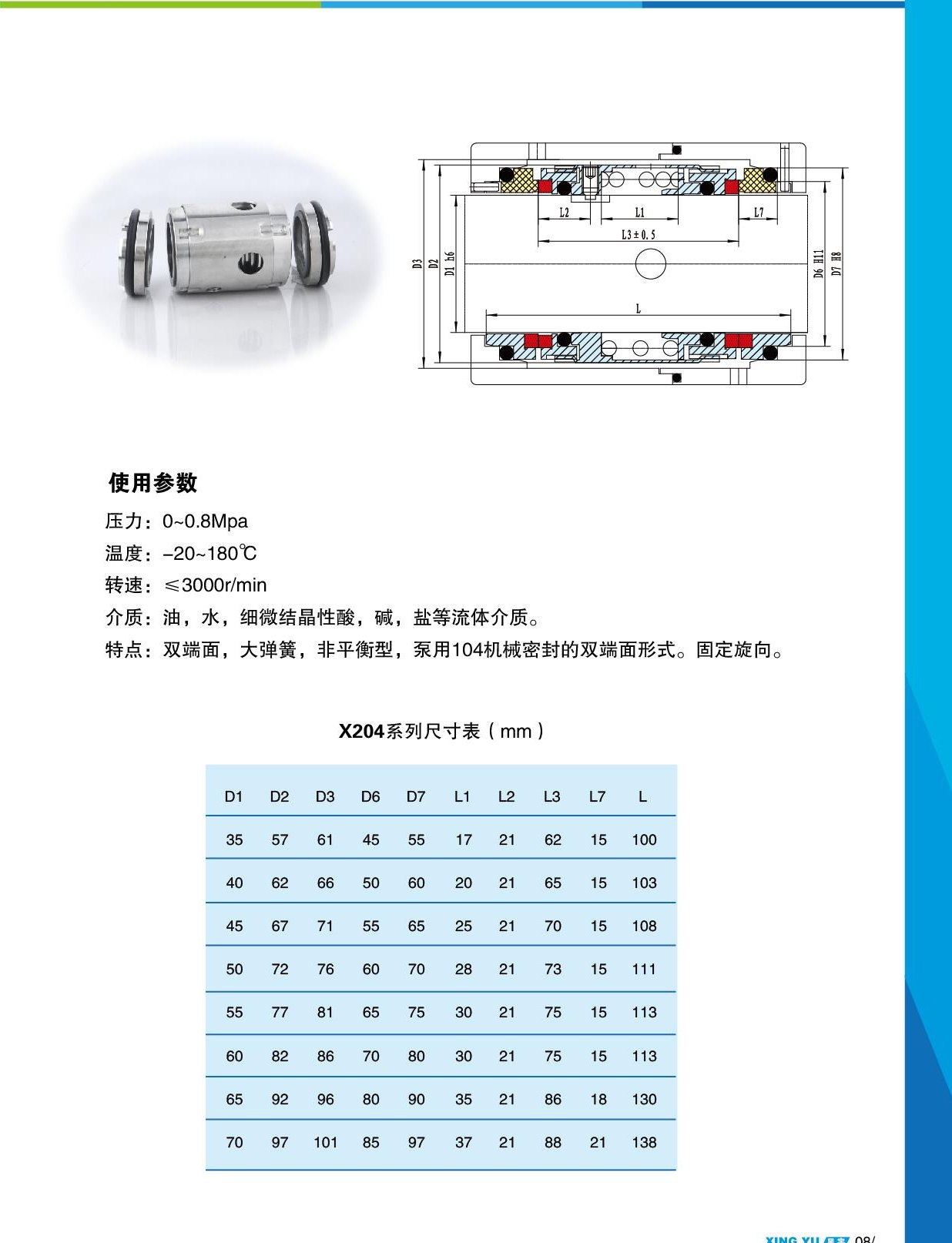X204 尺寸参数表
