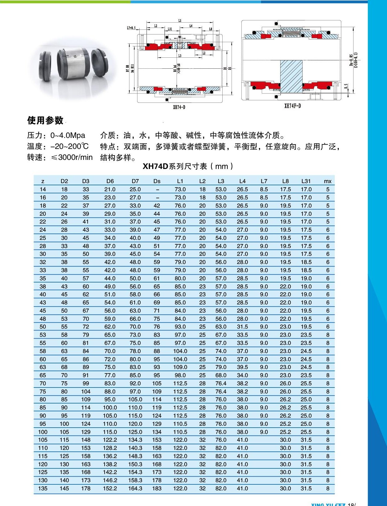 XH74D 尺寸参数表
